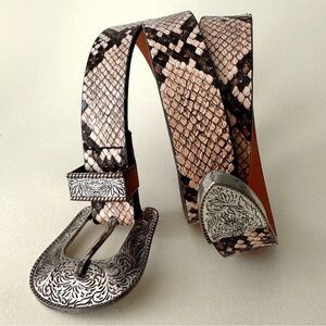 Zara Snake Print Belt with Silver Buckle, 85